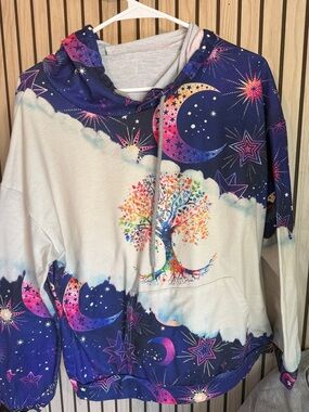 Moon & Stars Tree Graphic Hoodie - Multicolor